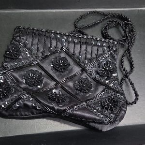 Jessica McClintock Black Beaded Clutch